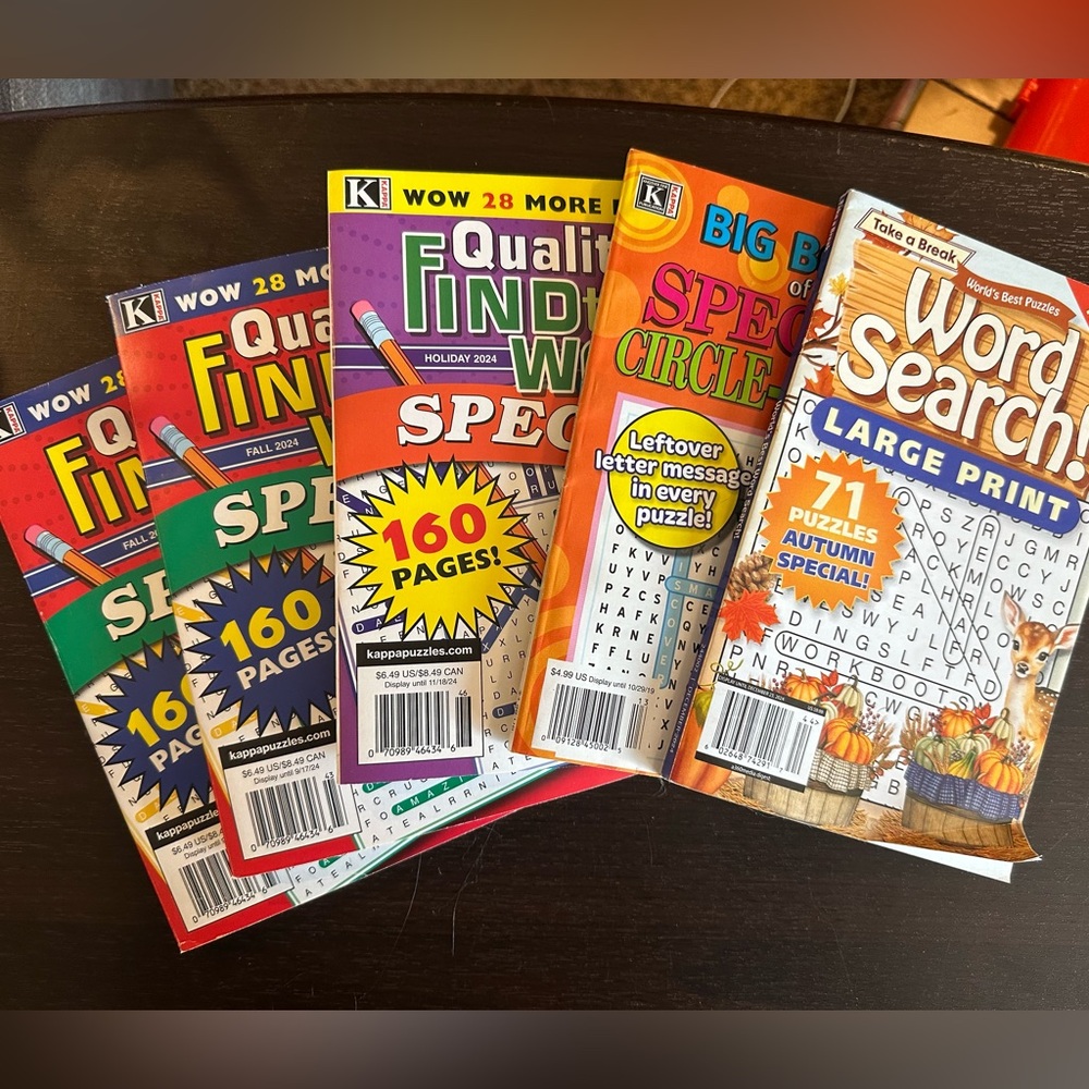 Word Search puzzles set up five.